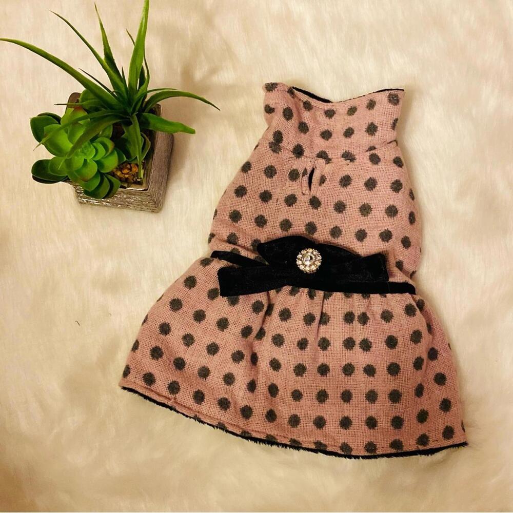 Pink Polka Dot Dog Dress with Hood and Bow
